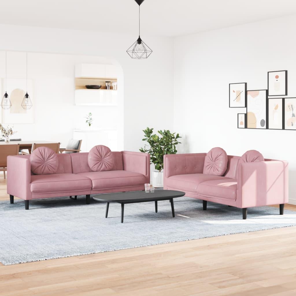 2 personers sofa med puder velour lyserød