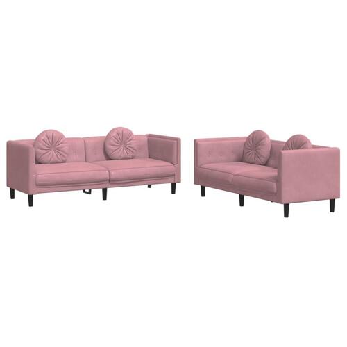 2 personers sofa med puder velour lyserød