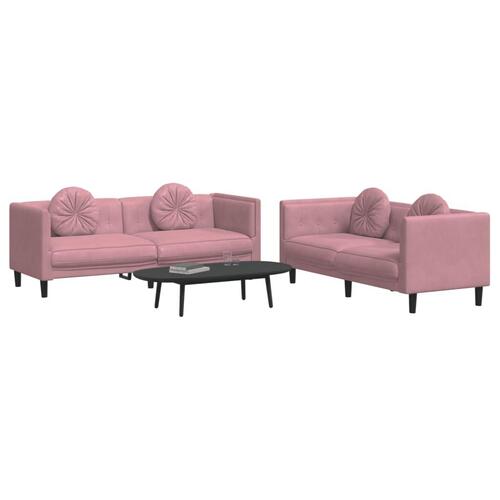 2 personers sofa med puder velour lyserød