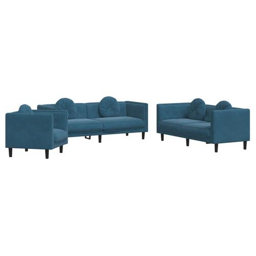 3 personers sofa med puder velour blå
