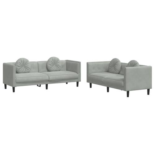 2 personers sofa med puder velour lysegrå