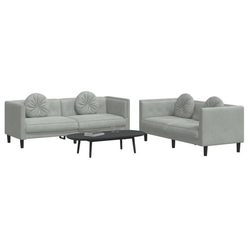2 personers sofa med puder velour lysegrå