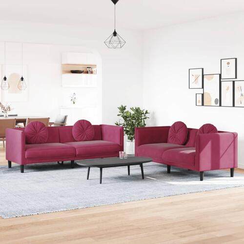 2 personers sofa med puder velour vinrød