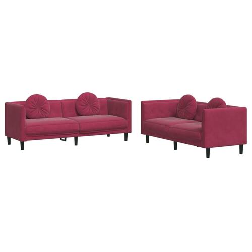 2 personers sofa med puder velour vinrød