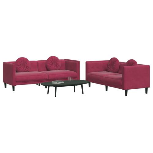 2 personers sofa med puder velour vinrød