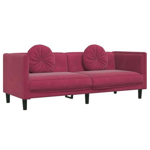 2 personers sofa med puder velour vinrød