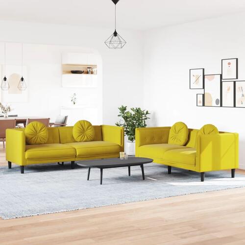 2 personers sofa med puder velour gul