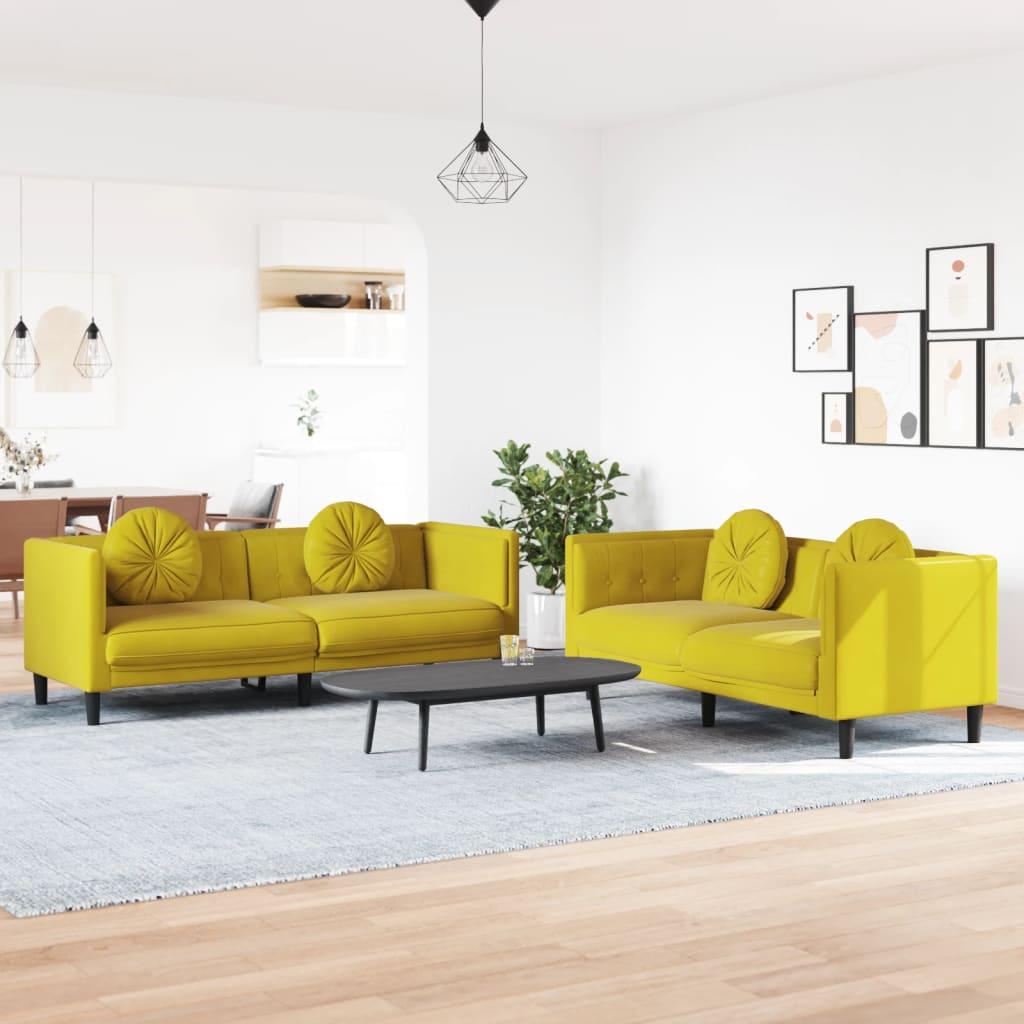 2 personers sofa med puder velour gul