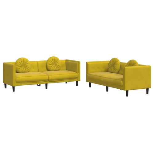 2 personers sofa med puder velour gul