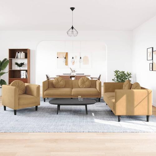 3 personers sofa med puder velour brun