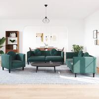3 personers sofa med puder velour mørkegrøn