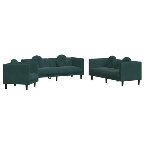 3 personers sofa med puder velour mørkegrøn