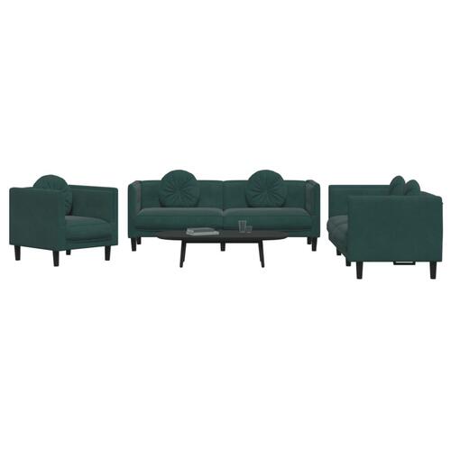 3 personers sofa med puder velour mørkegrøn