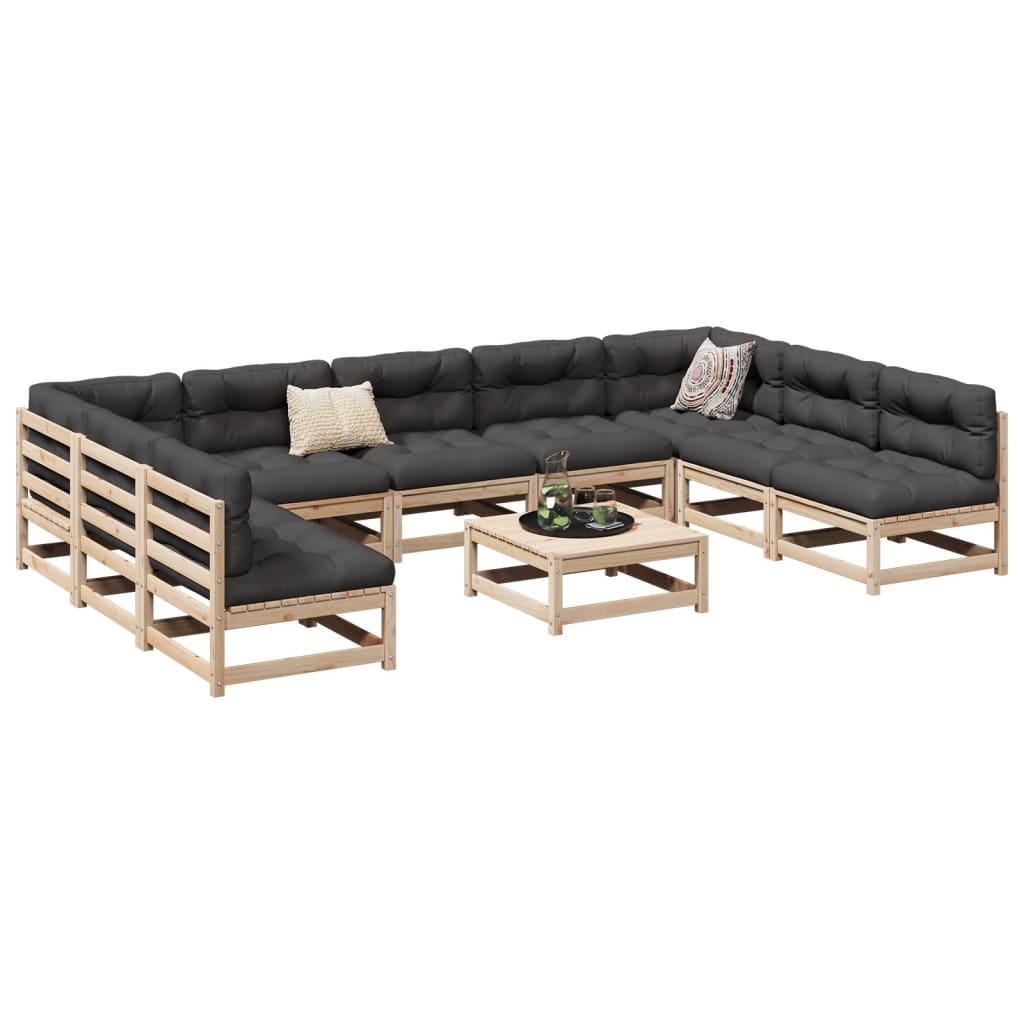 Sofasæt til haven 10 dele med hynder massivt fyrretræ