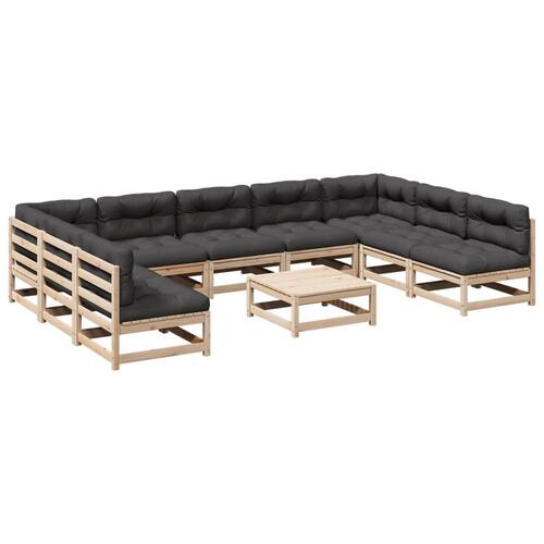 Sofasæt til haven 10 dele med hynder massivt fyrretræ