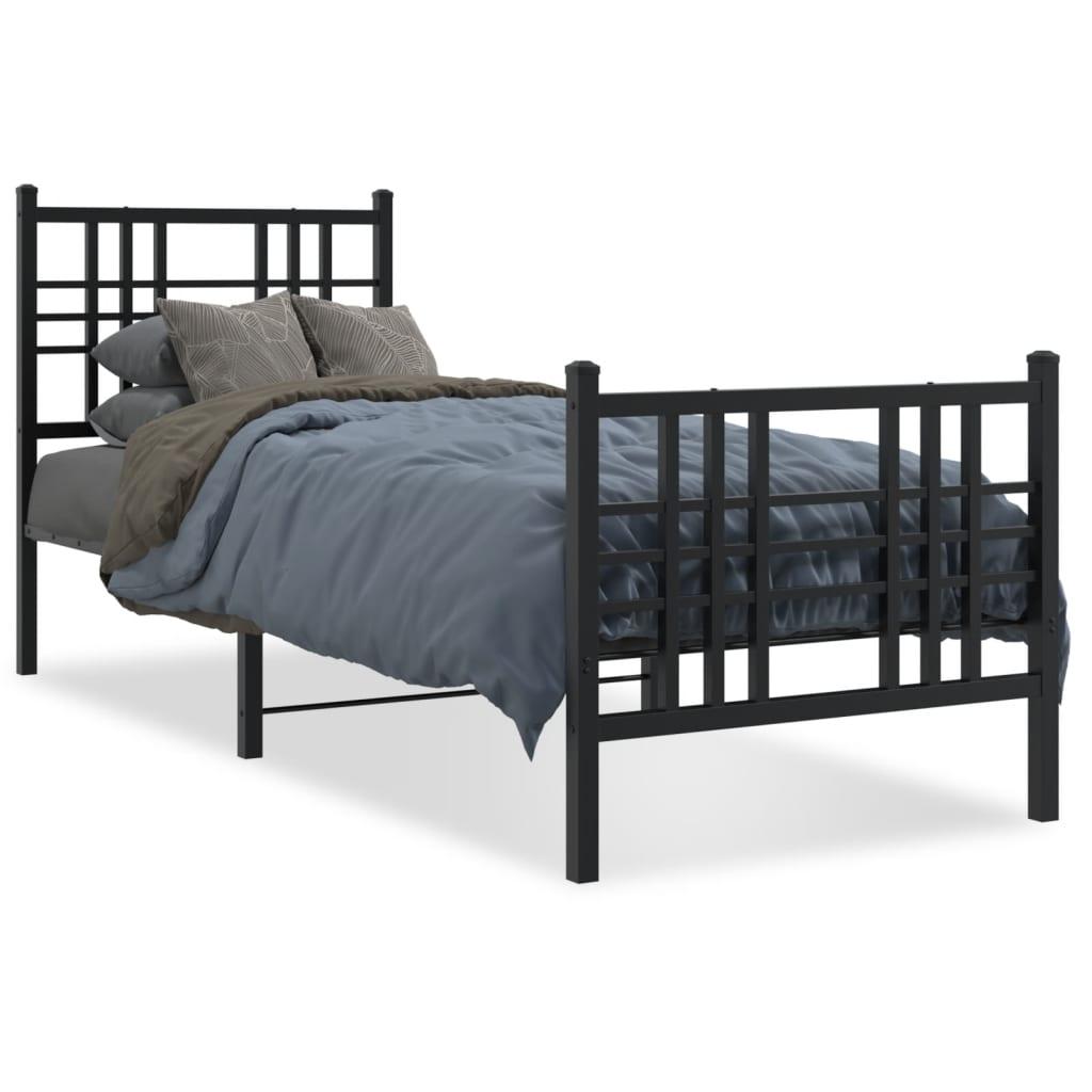 Sengeramme med gavl og fodgærde 80x200 cm - metal, sort billede
