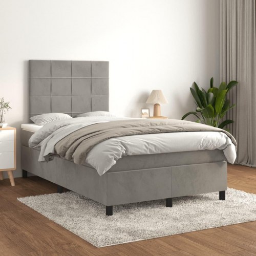 Kontinentalseng med madras 120x190 cm - velour, lysegrå