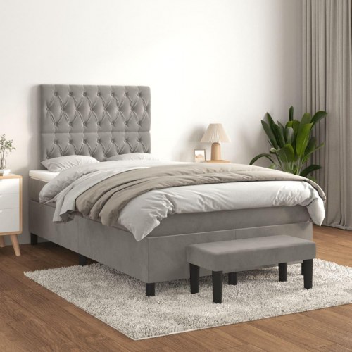 Kontinentalseng med madras 120x190 cm - velour, lysegrå