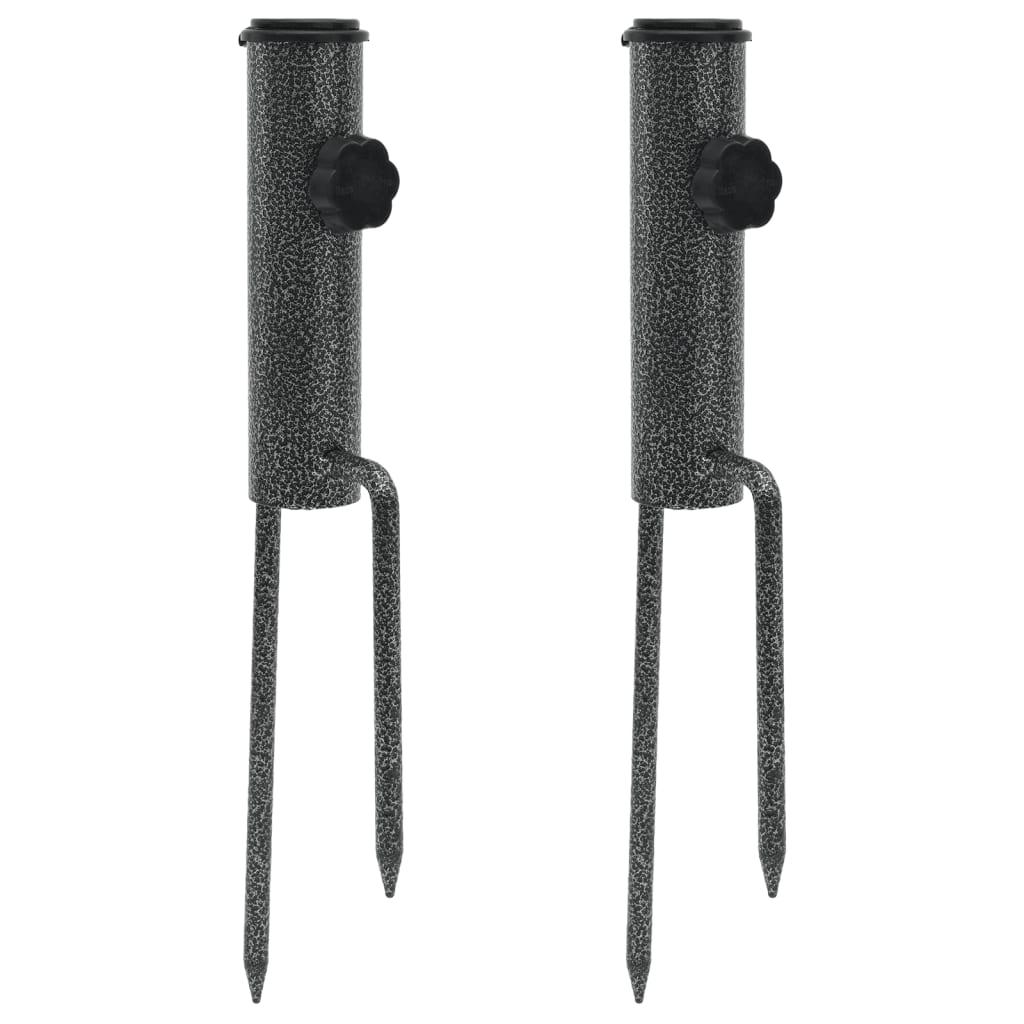 Parasolholdere 2 stk. med jordspyd 9x35 cm galvaniseret stål
