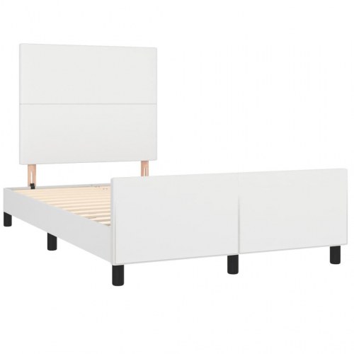 Sengeramme 120x190 cm i hvidt kunstlæder - enkeltseng med justerbart hovedgærde