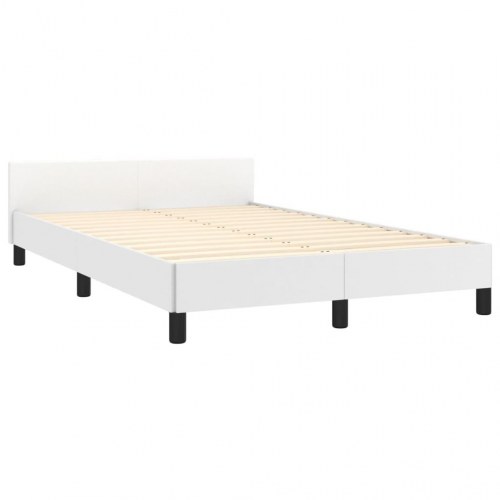 Sengeramme 120x190 cm i hvidt kunstlæder - enkeltseng med justerbart hovedgærde