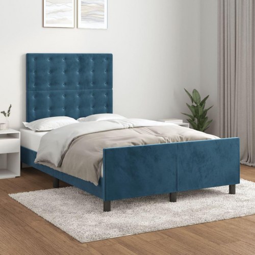Sengeramme i fløjl med gavl 120x190 cm - mørkeblå