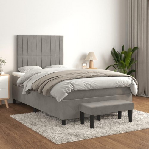 Kontinentalseng med madras 120×190 cm - velour, lysegrå