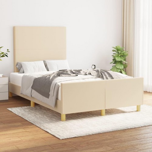 Sengeramme 120x190 cm i stof - cremefarvet med hoved- og fodgærde