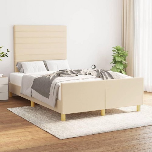 Sengeramme med hovedgærde 120×190 cm - stof, cremefarvet