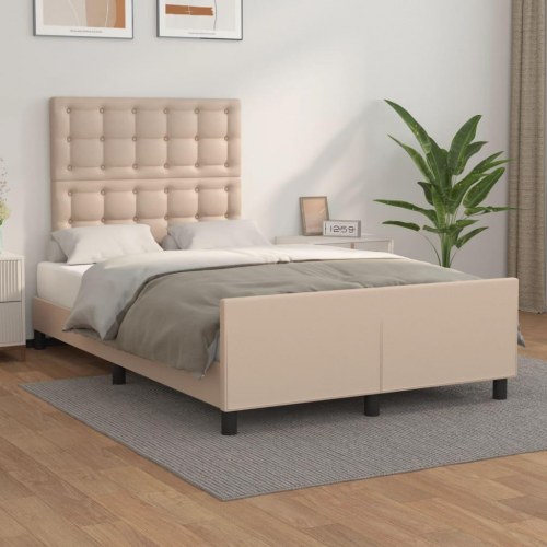 Sengeramme med sengegavl 120x190 cm - cappuccino kunstlæder