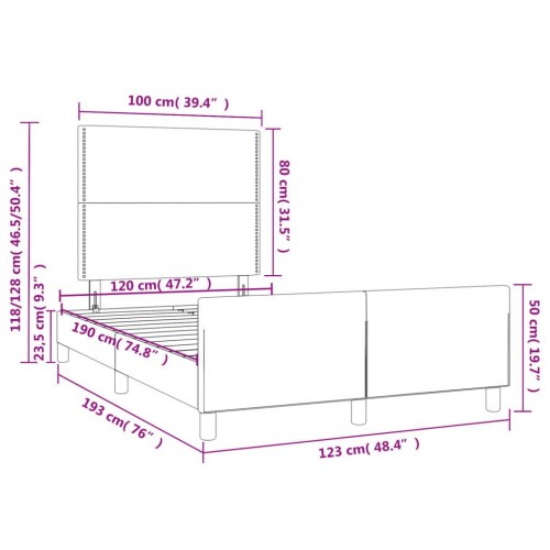 Sengeramme med justerbar gavl 120x190 cm - stof, mørkegrå