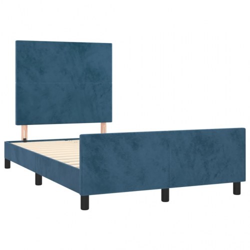Sengeramme i fløjl 120 x 190 cm - mørkeblå, med hoved- og fodgærde