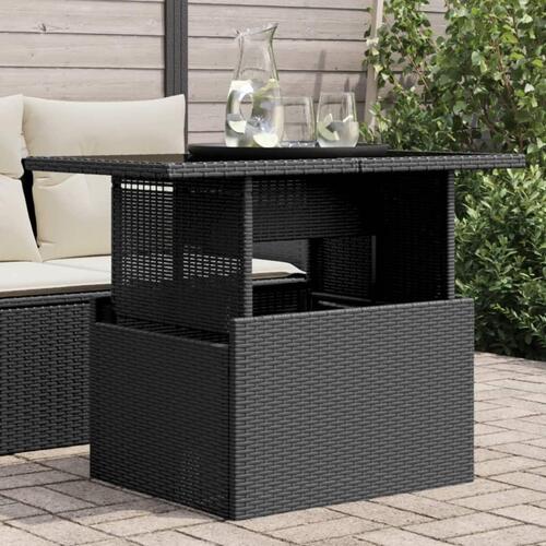 Havebord med glastop 100x55x73 cm polyrattan sort