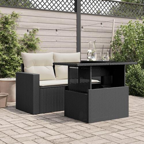 Havebord med glastop 100x55x73 cm polyrattan sort