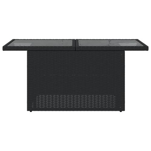 Havebord med glastop 100x55x73 cm polyrattan sort