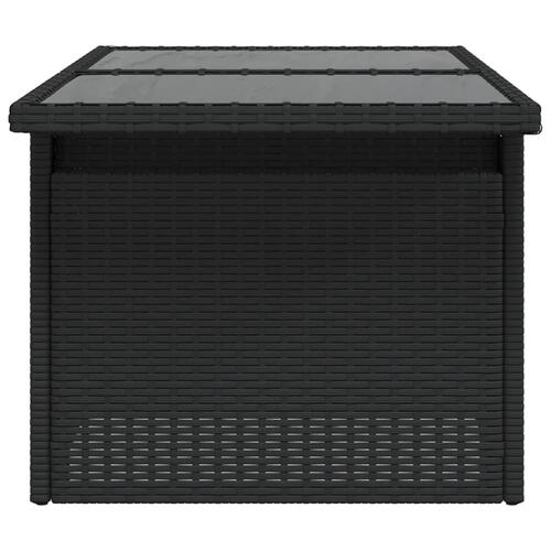 Havebord med glastop 100x55x73 cm polyrattan sort