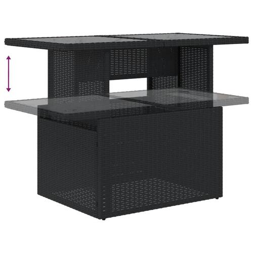 Havebord med glastop 100x55x73 cm polyrattan sort