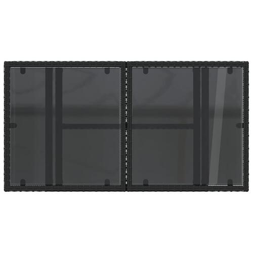 Havebord med glastop 100x55x73 cm polyrattan sort