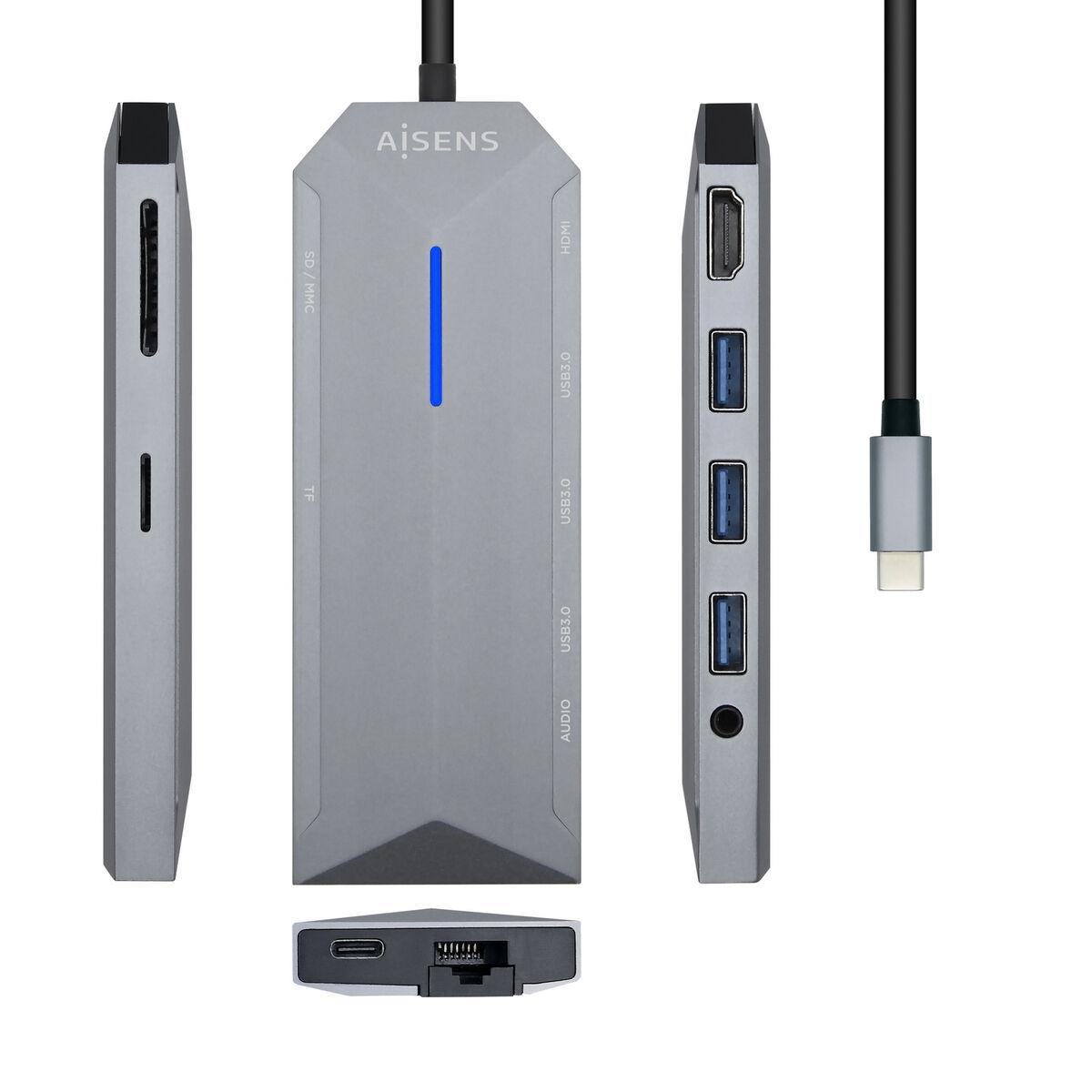 Aisens USB-C Hub 9-i-1 ASUC-9P001-GR, grå, 100 W