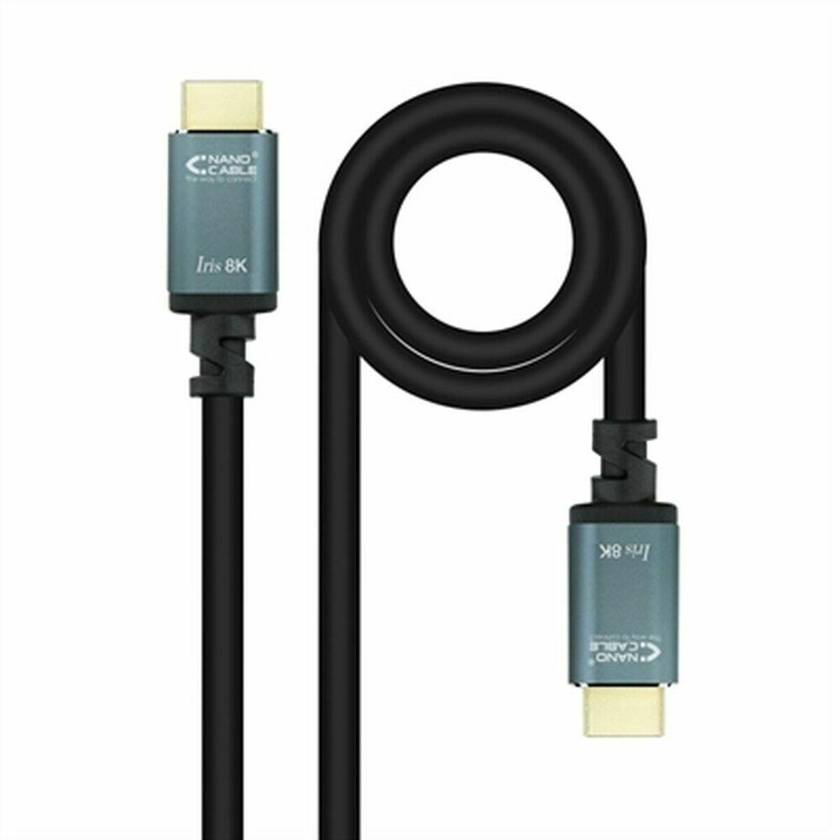 NANOCABLE HDMI-kabel 8K 2.1, fladt - Grå/Sort, 1,5 m