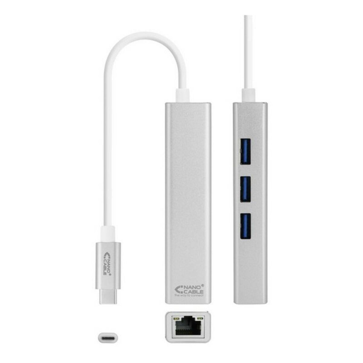 NANOCABLE USB‑C til USB 3.0 hub med Gigabit Ethernet (10.03.0404)