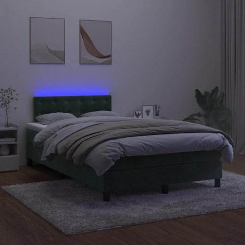 Kontinentalseng med madras og LED-lys 120×190 cm - fløjl, mørkegrøn
