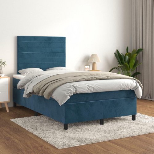 Kontinentalseng med madras 120x190 cm - velour, mørkeblå