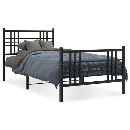 Sengeramme med sengegavl og fodgærde 90x190 cm metal sort