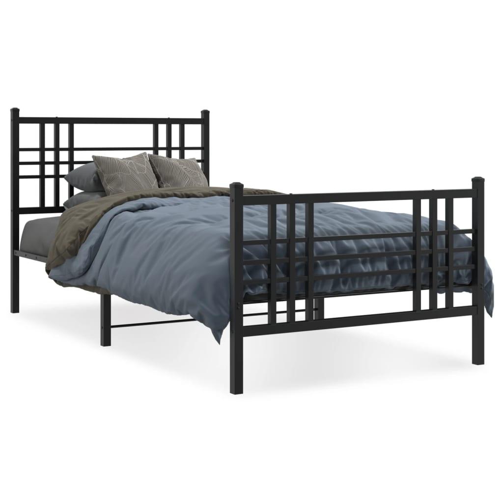 Sengeramme med sengegavl og fodgærde 90x190 cm metal sort