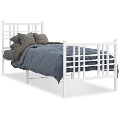 Sengeramme med sengegavl og fodgærde 75x190 cm metal hvid