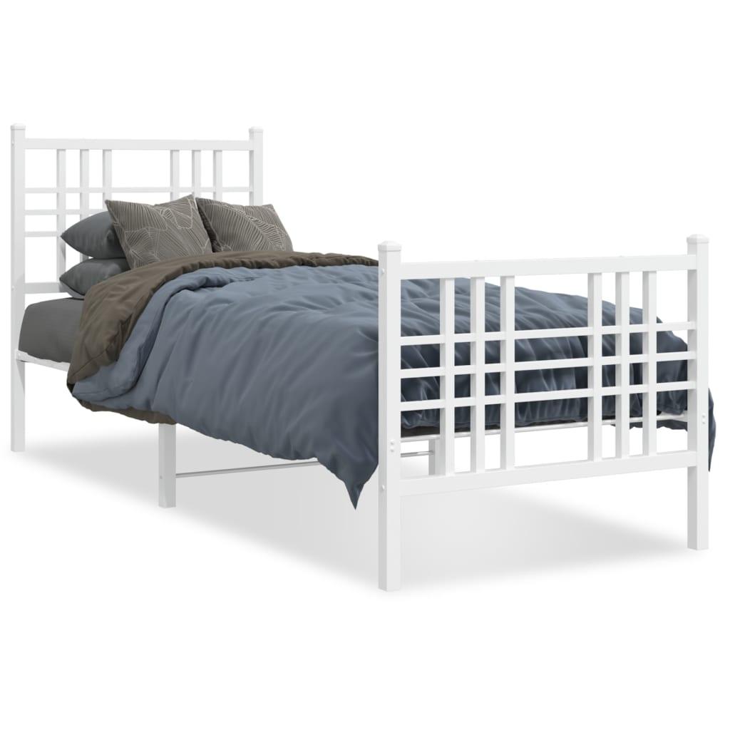 Sengeramme med sengegavl og fodgærde 75x190 cm metal hvid