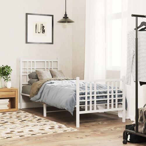 Sengeramme med sengegavl og fodgærde 75x190 cm metal hvid