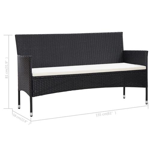 3-personers havesofa med hynder polyrattan sort