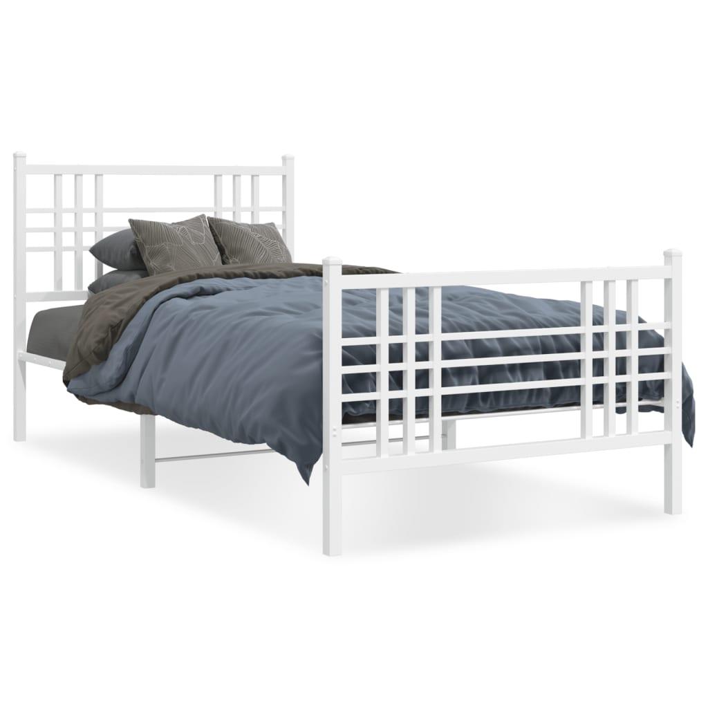 Sengeramme med sengegavl og fodgærde 90x190 cm metal hvid